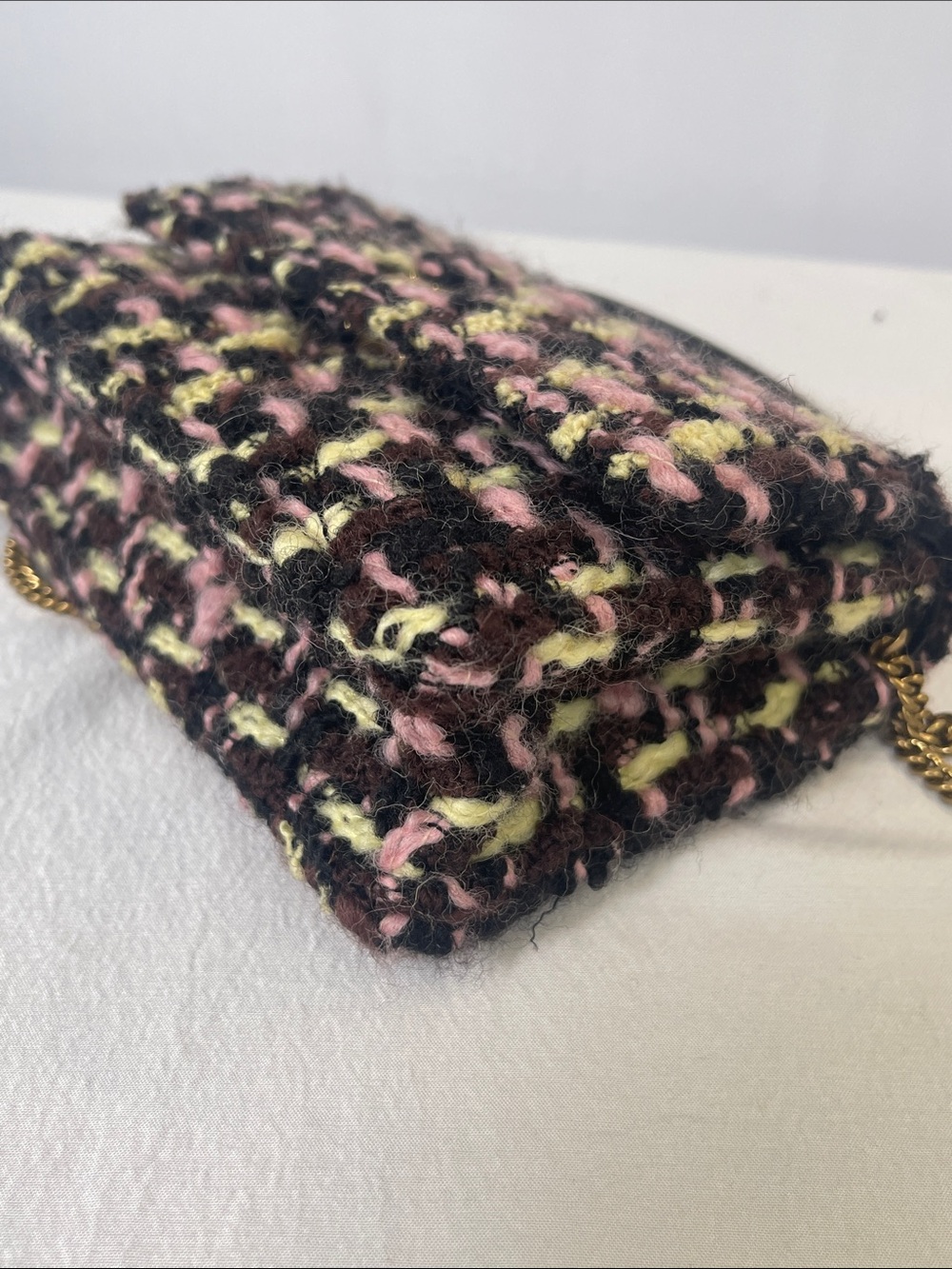 Tory Burch Kira Tweed Mini Flap Chain Shoulder Bag Pink Black Wool Crossbody - Picture 8 of 13